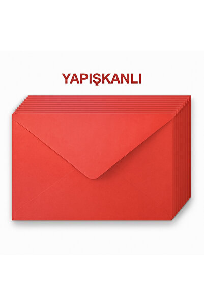 Mia Pera 10'lu Kırmızı Zarf Seti Yapışkanlı (13x18cm) Mektup Kartpostal Davetiye Zarfı