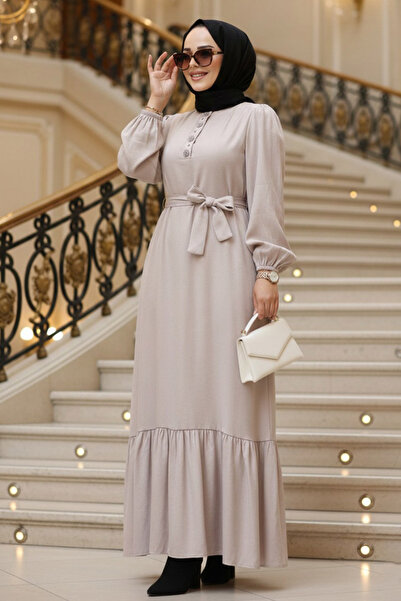 N.S NEVA STYLE Stone Detailed Stone Hijab Jacquard Dress 23891Tas