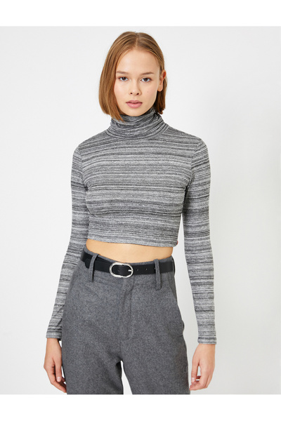 Koton Дамска черна тениска на райе 0YAL18609IK