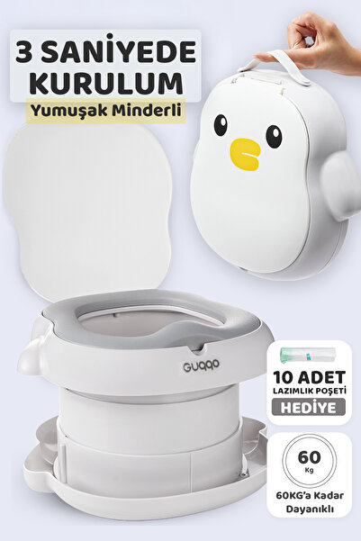 Guqqo Penguen Lazımlık Katlanabilir Portatif Çocuk Tuvaleti Premium Seyahat Bebek Taşınabilir Lazımlığı