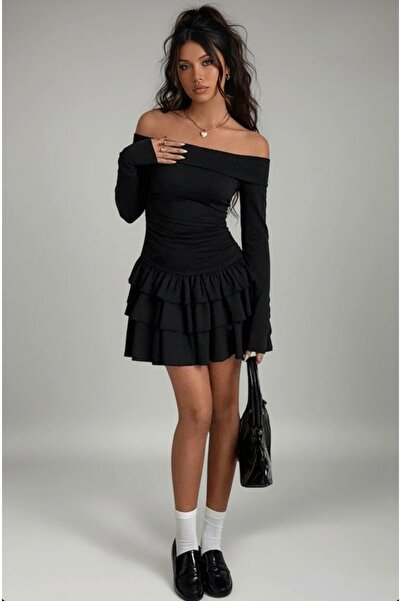 Les Séduisantes c.a. din neopren Rochie scurtă cu volan, cu guler Madonna, cu...