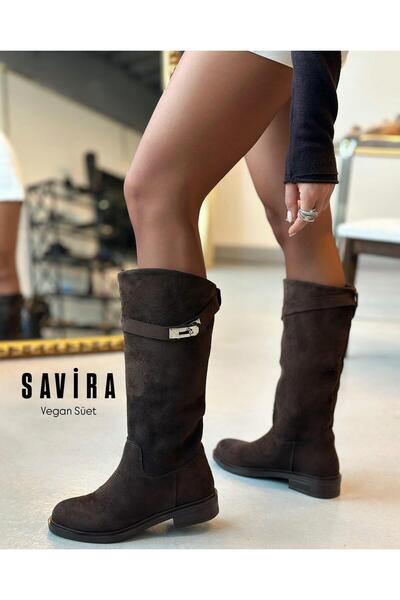 Zuum Savira Women's Knee-High Boots with Accessories - Brown Suede