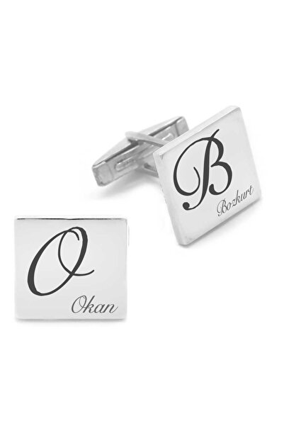 PİGADO Kişiye Özel İsim Yazılı Kare Tasarım 925 Ayar Gümüş Kol Düğmesi
