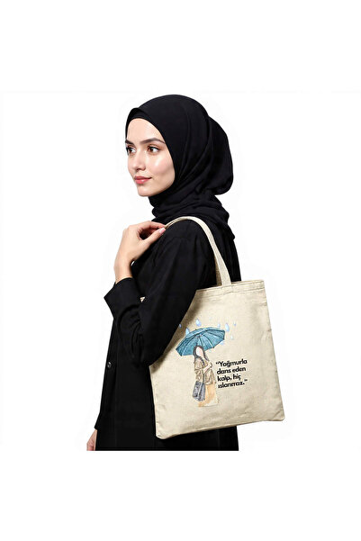 Beyaz Gelincik Tasarım %100 Pamuklu DTF Baskılı Ham Bez Çanta, Baskılı Piknik...