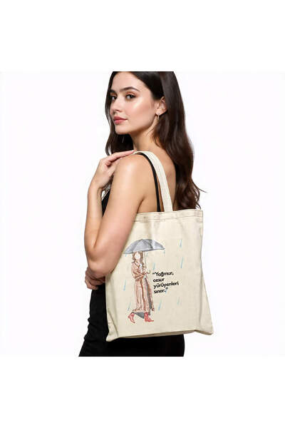 Beyaz Gelincik Tasarım Strong Women Series Printed Raw Cloth Bag, Printed Sho...