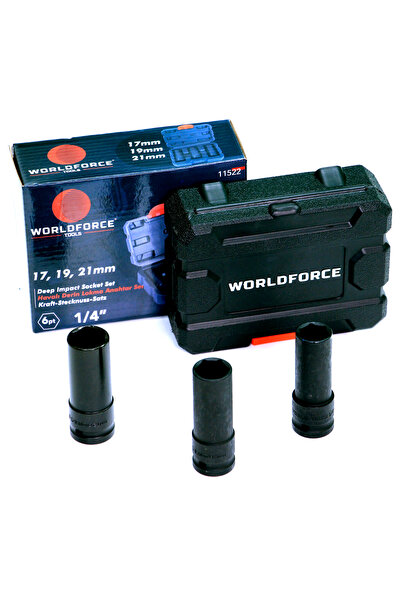 Worldforce طقم مقابس تأثير 3 قطع 17، 19، 21 ملم Cr-Mo Steel Professional