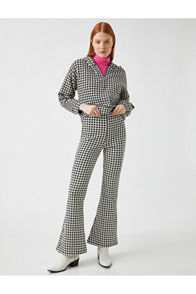 Koton Kazayağı Desenli İspanyol Paça Pantolon Yüksek Bel