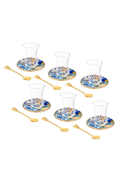 Bosphorus Glass 18-piece Turkish glass tea set in modern colors