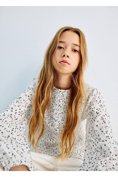 MANGO Kids Çiçek desenli pamuklu bluz