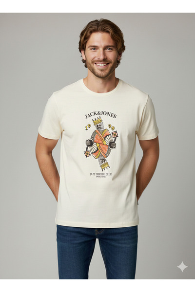 Jack & Jones J&J Joranatomy Skull Men's Logo Printed T-Shirt Antique White A0000