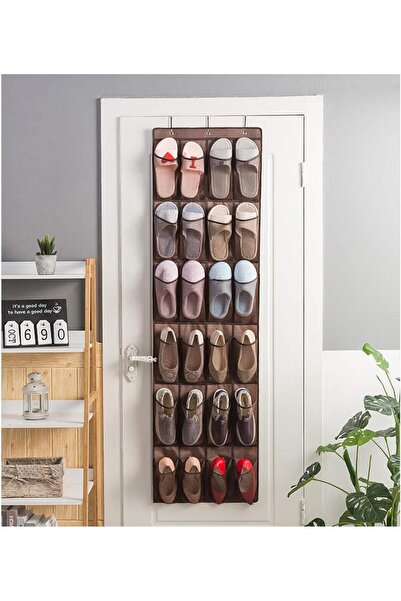 BLOOMING TIME 24-Pocket Shoe Bag Door Hanging Organizer Brown