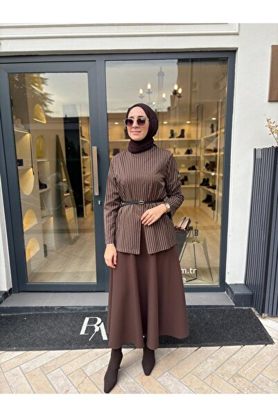 QOOQ STORE 26FW202 Γυναικεία μπλούζα με ρίγες ΚΑΦΕ ΡΙΓΕ