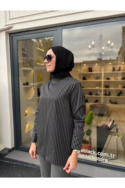 QOOQ STORE 26FW202 Γυναικεία μπλούζα ριγέ Μαύρο-Λευκό