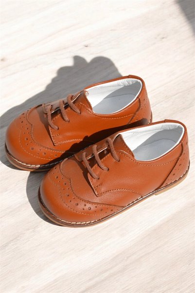 Cevoclub kids Genuine Leather Orthopedic İlkadım Shoes Tan Cv-451