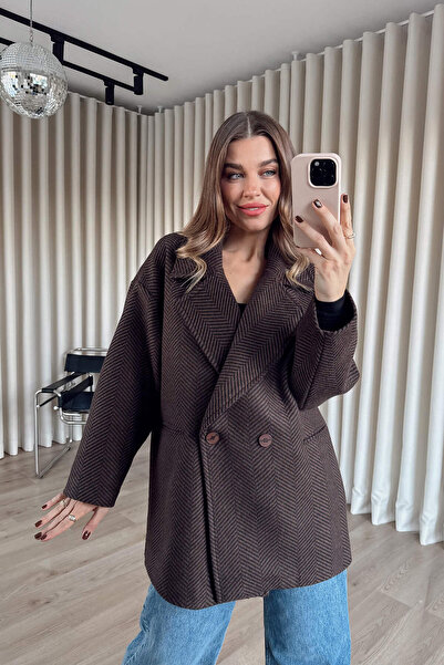 Sue Store Bitter Brown Fish Back Lined Oversize Cashmere Coat