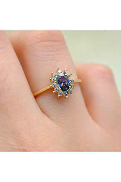 FasekGold 1,05CT Aleksandrit 0.30CT Pırlanta(Signty)Taşlı Anturajlı Vintage T...