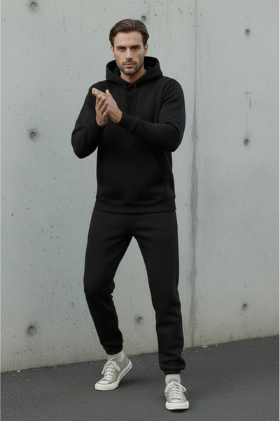 Sizce Moda Ανδρικό σετ φόρμας με κουκούλα από μαλακό βαμβακερό ύφασμα με 3 κλωστές και εσωτερικό φλις