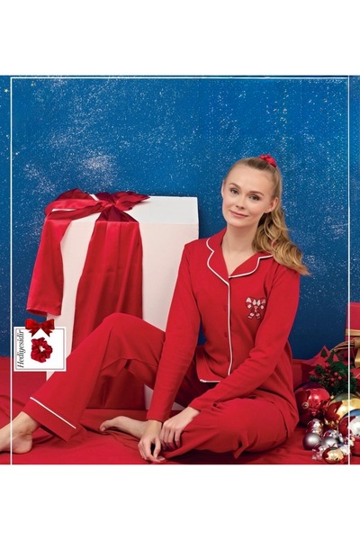 Over Sleep by Poleren Red Long Sleeve Pajama Set 3254