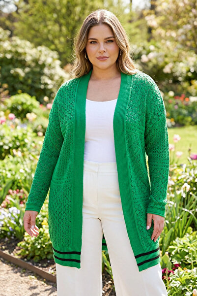Stil Diva Plus Size Long Sleeve Long Lace Cardigan Without Closure Front 302325