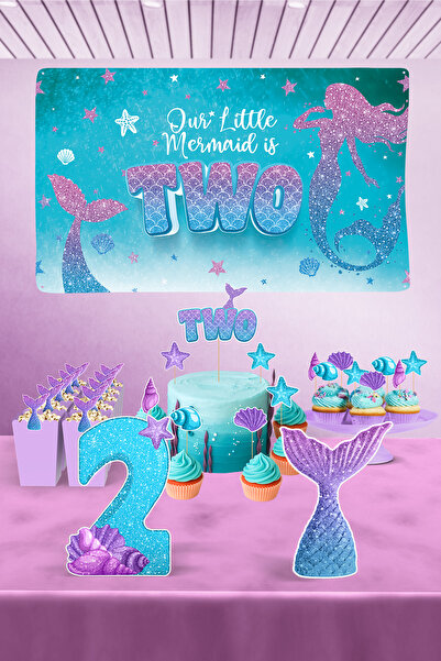 Hey Parti Set de petrecere cu tematică sirenă pentru 2 ani - Concept de ziua de naștere - Maxi