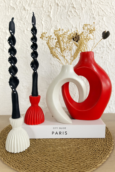 Zigzag Home Decorative Bohemian Style Lover Ivy Vase and Damask Candle Holder Set Decorative Vase Set Figurine