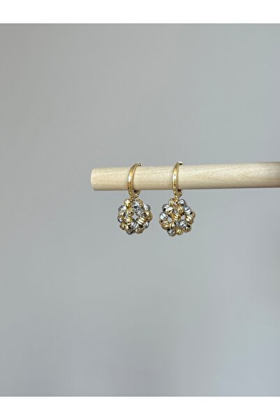 kems jewels Dorika Model Altın ve Gümüş Renkli Sallantılı Çelik Küpe