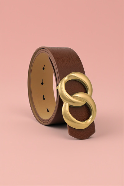 Milleniva حزام نسائي بمشبك ذهبي لا نهائي باللون البني