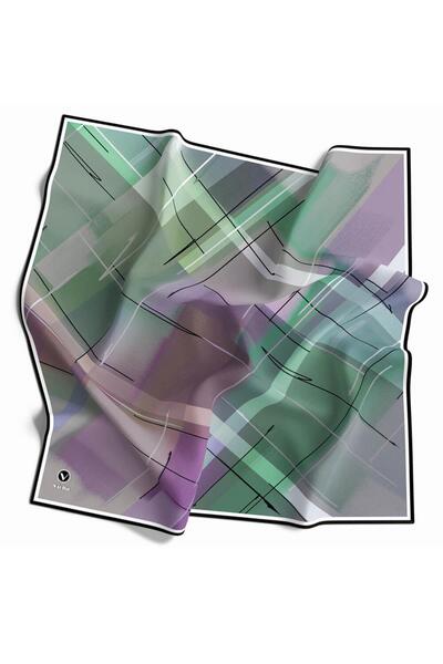 VİOLLA Kristal Ekose Desenli Mint Yeşili Renkli 90x90 Eşarp (İpek İçermez) Kenar Dikiş Şekli El Dikişli