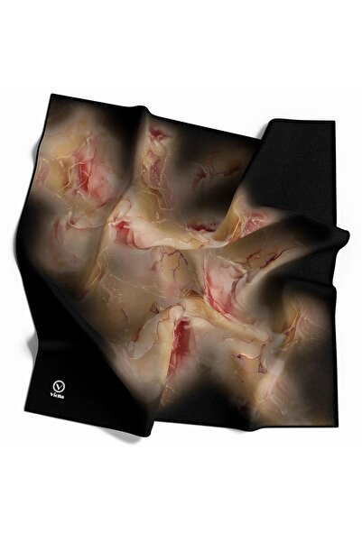 VİOLLA Kristal Duman Desenli Siyah - Gold Renkli 90x90 Eşarp (İpek İçermez) K...