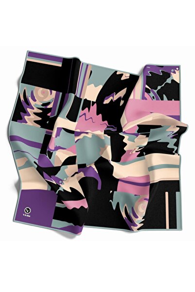 VİOLLA Kristal Boyalı Geometrik Desenli Su Yeşili Renkli 90x90 Eşarp (İpek İç...