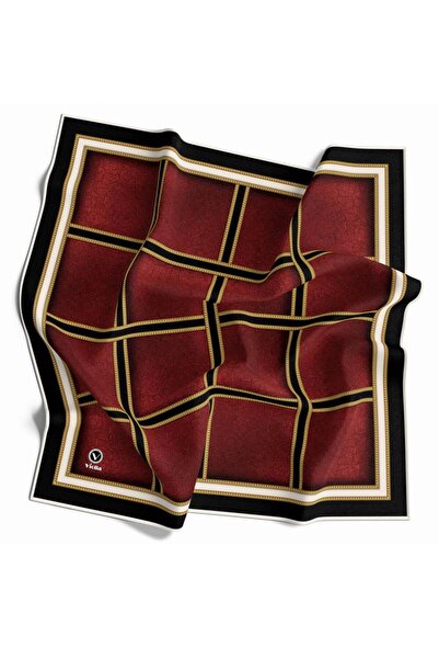 VİOLLA Kristal Taş Efektli Gold Şerit Desenli Bordo Renkli 90x90 Eşarp (İpek ...