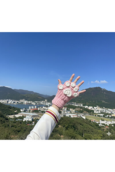 TRENDİN YOLU Flexible Winter Pink Paw Gloves Trend