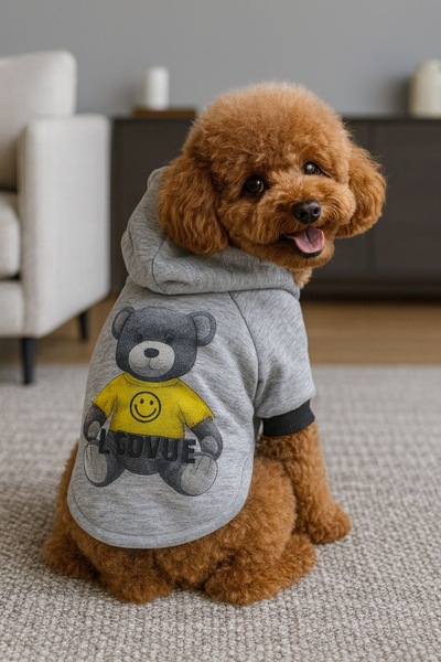 PUPPY PARTY قميص للكلاب مطبوع عليه دب لطيف مع لابوشون، مصنوع من خيطين