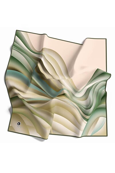 VİOLLA Kristal Geometrik Desenli Haki Renkli 90x90 Eşarp (İpek İçermez) Kenar...