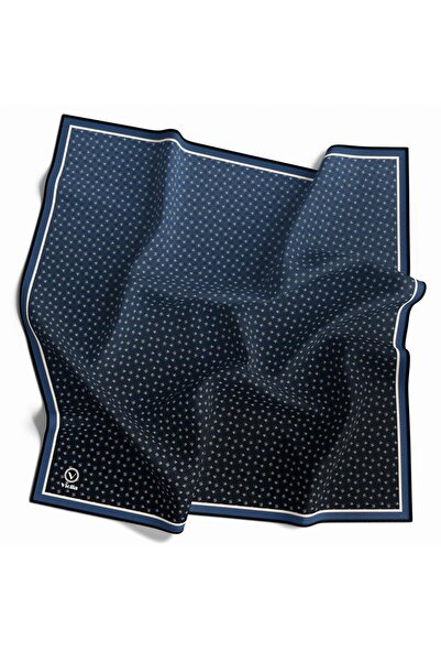 VİOLLA Kristal Minik Motifli Ve Degrade Desenli Petrol Mavisi Renkli 90x90 Eşarp (İpek İçermez) Kenar Dikiş