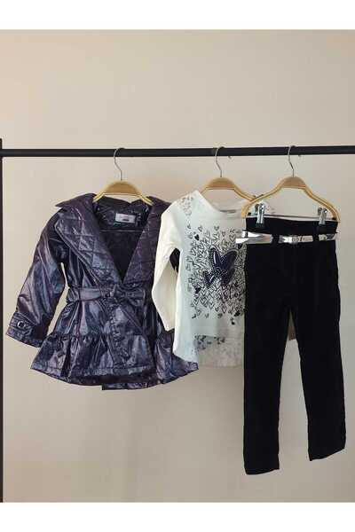 GAMZEAKKUŞ Astarlı, Şapkalı Ceket, Baskılı, Güpür Detaylı Badi, Kadife Pantol...