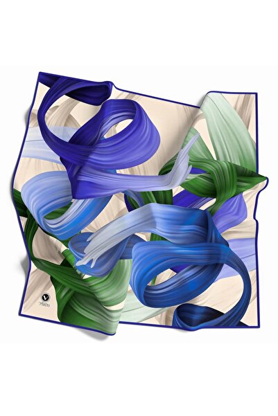 VİOLLA Kristal Helezon Desenli Saks Renkli 90x90 Eşarp (İpek İçermez) Dikim Şekli : El Dikişi