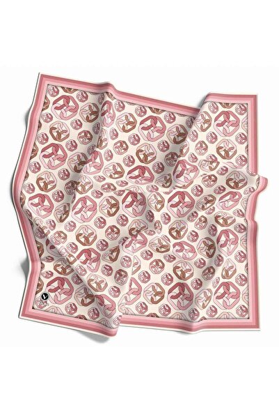 VİOLLA Kristal Zincir Motif Desenli Pudra Renkli 90x90 Eşarp (İpek İçermez) K...
