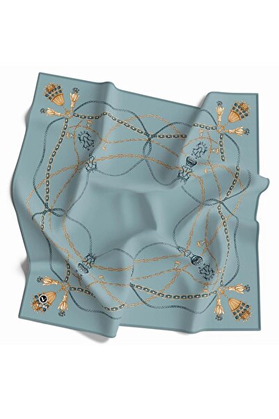 VİOLLA Kristal Geometrik Desenli Buz Mavisi Renkli 90x90 Eşarp (İpek İçermez)...
