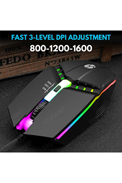 Skylaze Ενσύρματο ποντίκι παιχνιδιών X3 Αναβάθμιση, RGB, 1600 DPI, 3 επίπεδα DPI, Εργονομικό, USB 1,5 m, Μαύρο