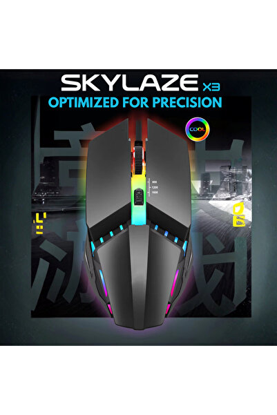 Skylaze Ενσύρματο ποντίκι παιχνιδιών X3 Αναβάθμιση, RGB, 1600 DPI, 3 επίπεδα DPI, Εργονομικό, USB 1,5 m, Μαύρο