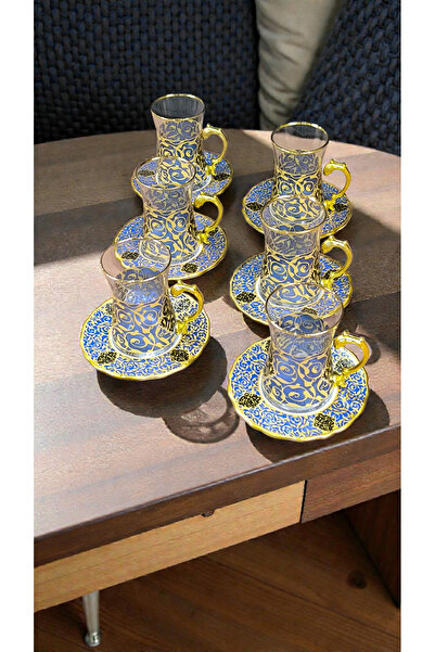 AR HOME Turkish style Tea set (6 pieces glass with six porcelain saucers