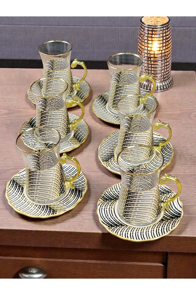 AR HOME Turkish style Tea set (6 pieces glass with six porcelain saucers