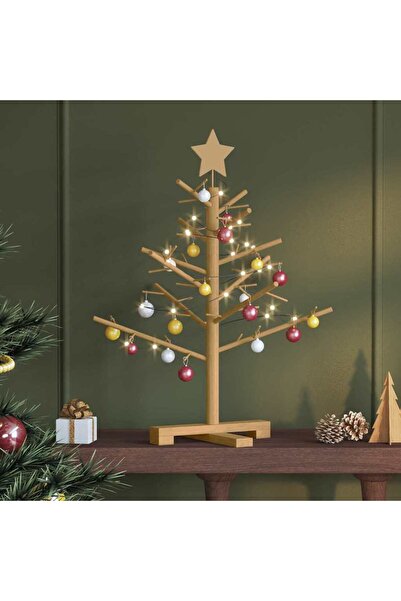 vidaxl شجرة عيد الميلاد الخشبية مع حامل بني 75 سم من خشب الصنوبر الصلب