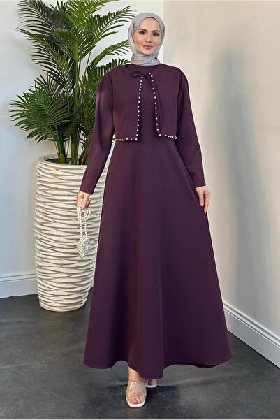 TRENDTESETTÜR Plum Color Women's Pearl Detailed Dress Set - t 6416