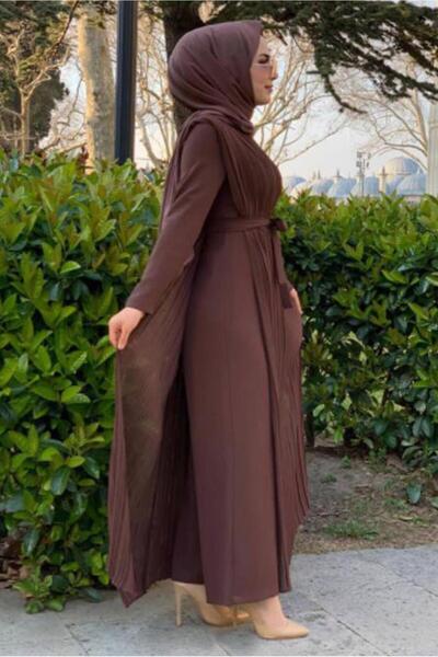 TRENDTESETTÜR Γυναικεία καφέ φόρμα με λεπτομέρεια πλισέ και ζώνη T 8943