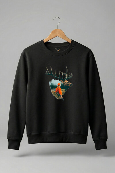 WİDİ سويت شيرت Doğa للصيد بطباعة غ deer ومصمم لعيش الحياة البرية بمقاس Regula...