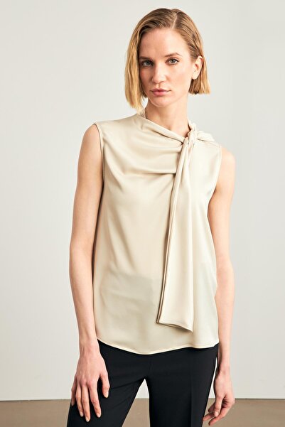 Setre Bluză fără mâneci cu detaliu de cravată în gât bej