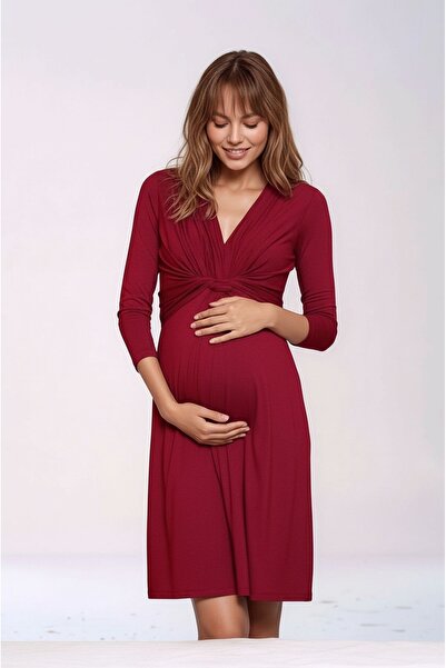 MAMAYAGA Γυναικείο μοντέλο με κόμπο κάτω από το στήθος Αθλητικό φόρεμα εγκυμοσύνης με μανίκια τριών τετάρτων