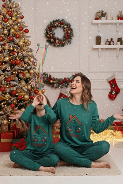 ELİTOL Thermal Christmas House Embroidered Mother-Daughter Pajama Set
